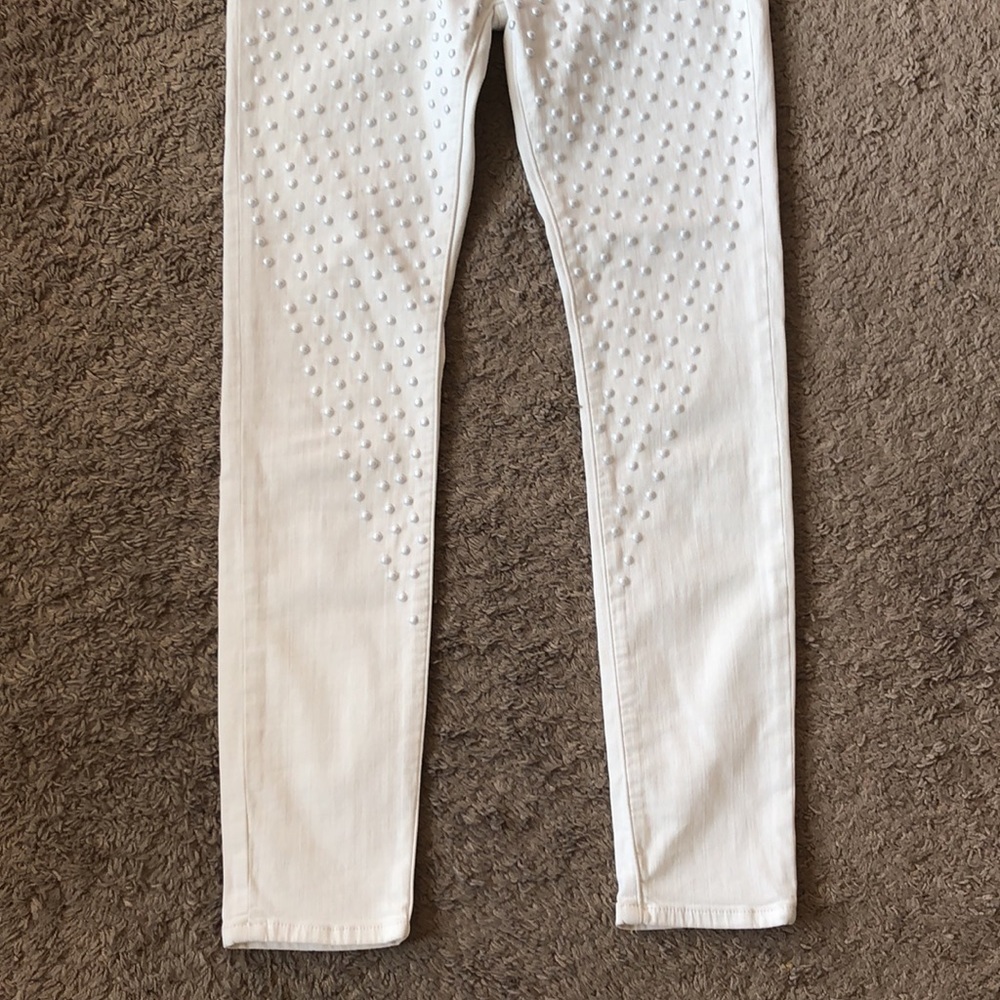 Brockenbow Reina Skinny Cropped High Waist Krystal White Studded Jeans 29 - Picture 7 of 14